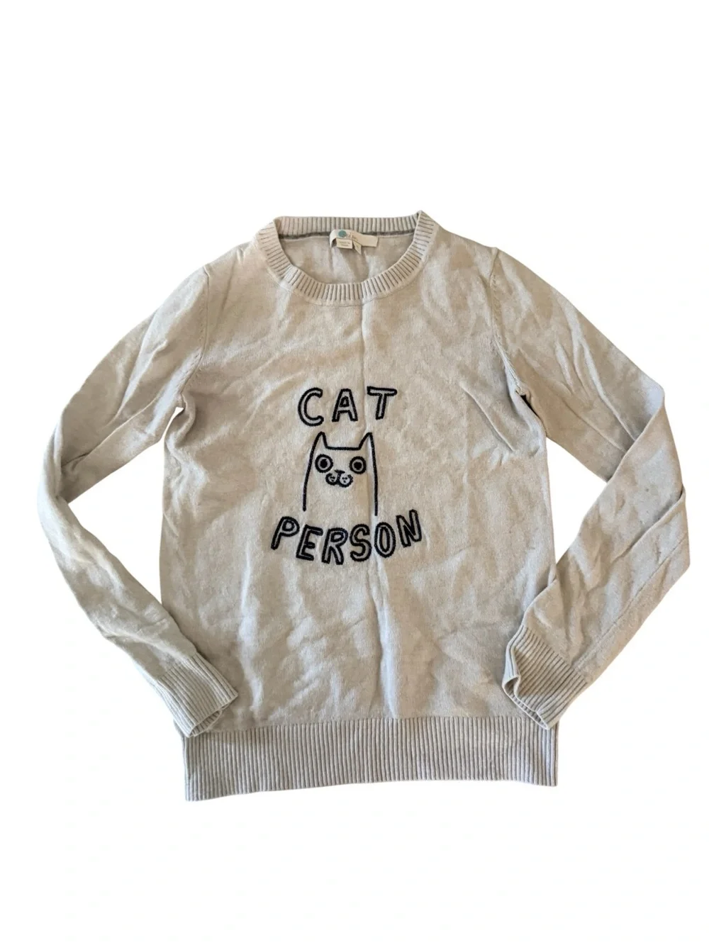 Boden Cream 'Cat Person' Graphic Crewneck Sweater Wool, Cotton, Cashmere blend